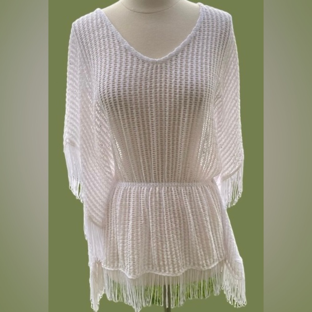 White Fringe Cover Up by INC Beach NWT